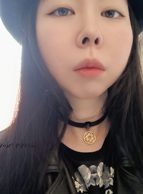 rc原创设计暗黑莲花铆钉颈带皮质