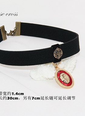rc手作暗黑风十字架宽麂皮绒颈链