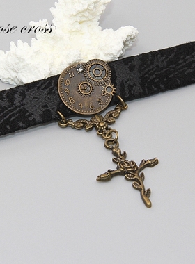 麂皮绒暗纹皮质华丽复古项链