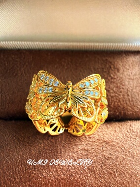 UMI【蝶梦】S925银镀k金新中式古法镂空蝴蝶镶钻银戒指轻奢高级感