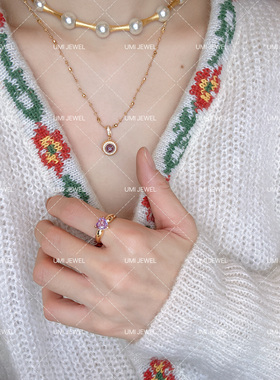 UMI家·轻珠宝/S925银镀k金·爱心紫钻紫霞仙子甜美女戒减龄显白