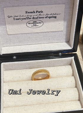UMI家·轻珠宝/S925银镀k金·意大利拉丝工艺滚珠女戒中古叠戴