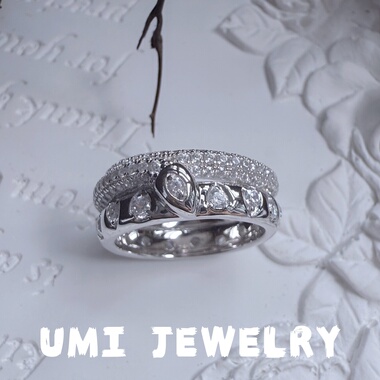 UMI家·轻珠宝/S925银镀k金·双层灵蛇镶钻白金色戒指高级轻奢感