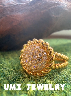 UMI【小太阳】S925银镀k金螺纹光面满天星镶钻时尚轻奢高级感戒指