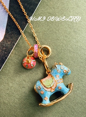UMI【旋转木马】S925银镀k金珐琅彩木马甜美吊坠项链圣诞新年礼物