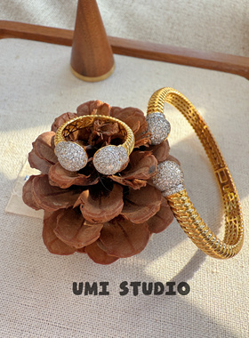 UMI家·轻珠宝/S925银镀k金陨石球螺旋纹戒指手镯小众设计高级感