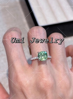 UMI家·轻珠宝/S925银镀金·复古宫廷风薄荷青草橄榄绿色钻石女戒