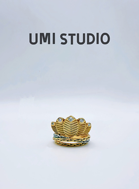 UMI家·轻珠宝/S925银镀k金·咖啡豆单排镶钻女戒高级时尚vintage