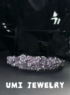 UMI家【花千骨】S925银镀k金意大利拉丝立体花朵镶紫钻贵妃镯轻奢