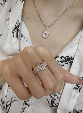 UMI家·轻珠宝/S925银镀金·摩根粉桃气乌龙意大利拉丝女戒小众