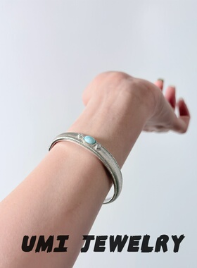 UMI【海洋之星】S925 银镀 k 金·天然海纹石意大利拉丝开口手镯