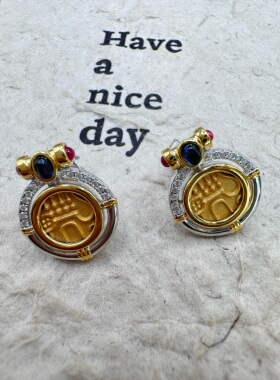 UMI家·轻珠宝/S925银镀真金·哑金大象古币翻转吊坠轻奢vintage