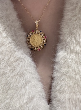 UMI家·轻珠宝/S925银镀真金·拜占庭国王父子币哑金彩宝吊坠