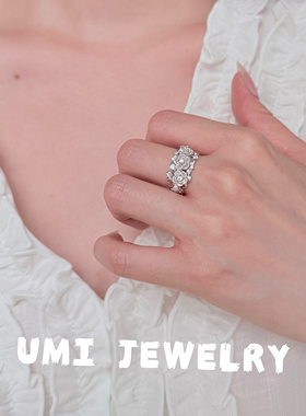 UMI家·轻珠宝/S925银镀金玫瑰花拉丝立体戒指小众设计精致食指戒