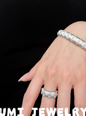 UMI家·UMI家·轻珠宝/S925银镀k金·满天星绿宝镶嵌手镯戒指套装