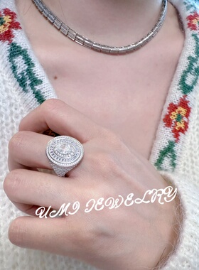 UMI【悦己】S925银镀k金鸽子蛋满钻小众高级感轻奢时尚重工女戒