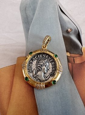 UMI家·轻珠宝/S925银镀真金·绿宝塞维拉皇后轻奢吊坠耳钉