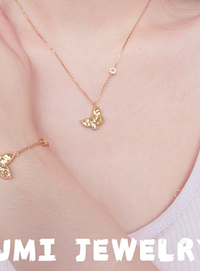 UMI家·轻珠宝/S925银镀k金碎冰冰蝴蝶项链手链耳钉套组小众设计