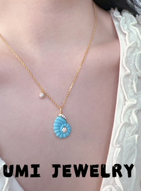 UMI【阑珊】S925银镀k金·优化松石海螺纹镶钻耳钉项链小众设计师