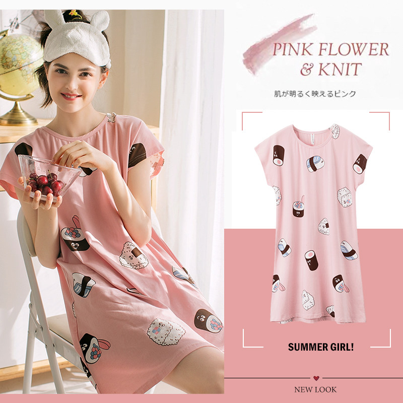 芬腾睡裙夏短袖纯棉薄款睡衣裙子 桃乐丝内衣睡裙