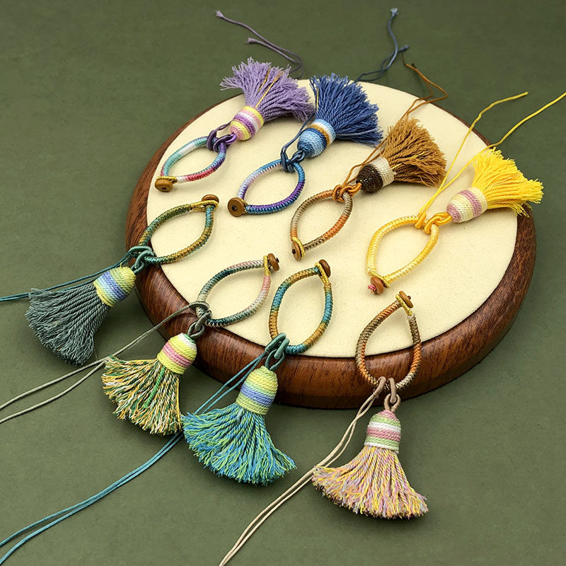 手工编织渐变色金刚结流苏棉线指环扣钥匙扣包挂配件压襟挂件,淘宝优惠券,粉丝福利购,淘宝优惠卷