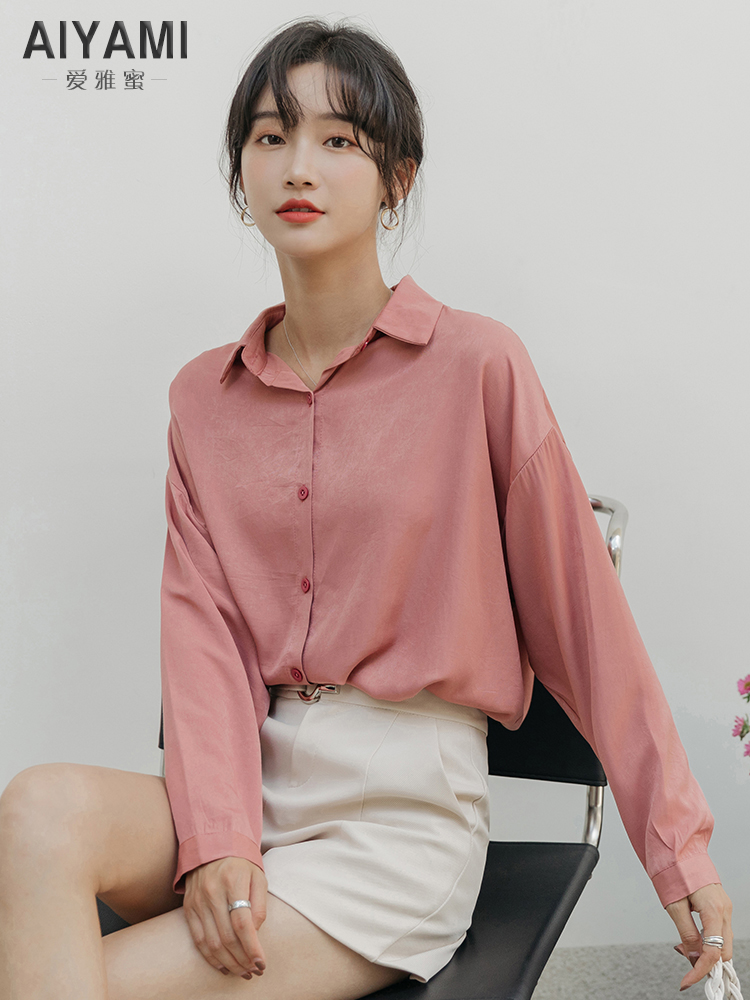 爱雅蜜旗舰店秋季新款雪纺白衬衫女长袖宽松职业装衬衣设计感小众洋气上衣1