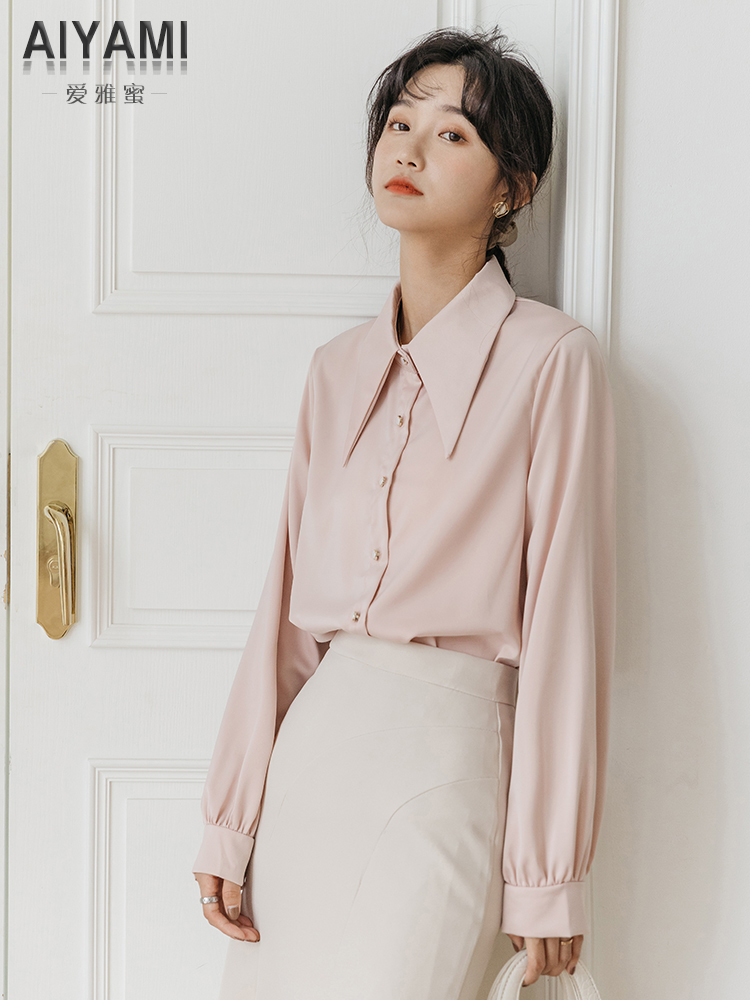 爱雅蜜旗舰店秋装新款白色衬衫女设计感小众时尚雪纺上衣洋气女士长袖衬衣0