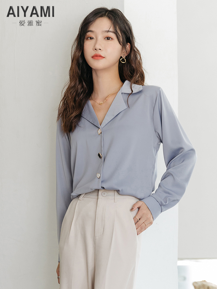 爱雅蜜旗舰店职业白色衬衫女士设计感小众新款长袖衬衣女秋季薄款雪纺上衣0