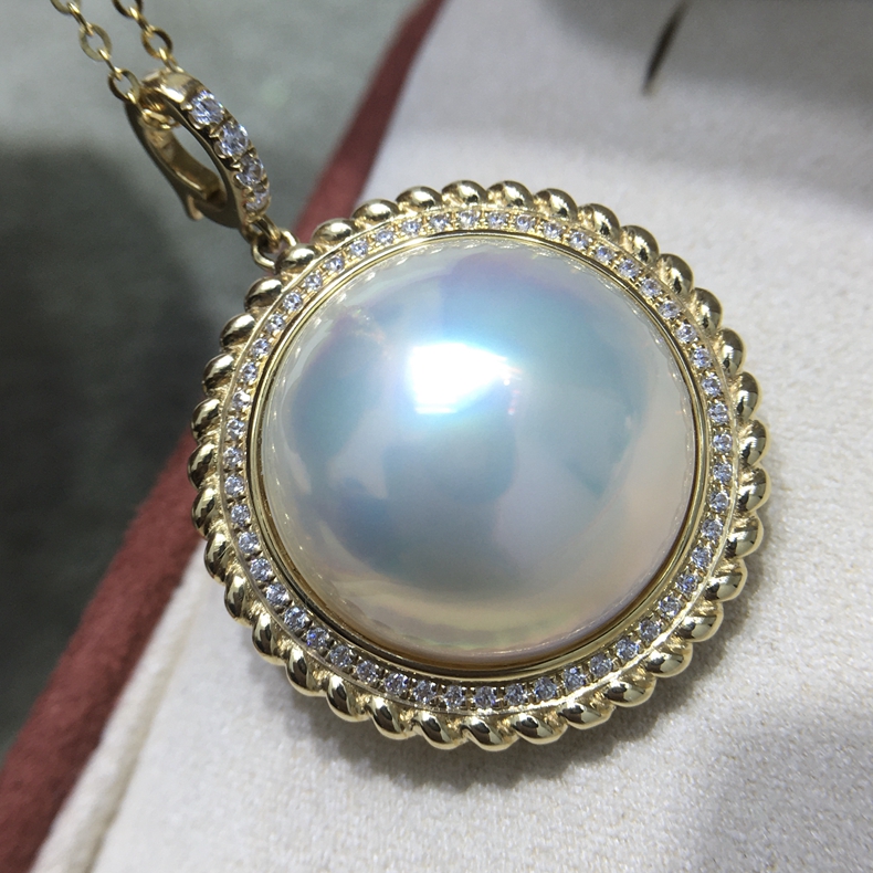 高贵气质经典简约时尚高级感G18K金麻花款吊坠 17mm海水马贝珍珠 - 图1