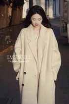 Rice white 2023 autumn and winter Korean version double face cashmere big suit collar double row buttoned with long wool coat