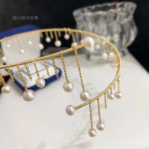 海小姐珍珠颈链年轻款14k注金手工编织项圈时尚天然淡水珍珠项链 - 图1