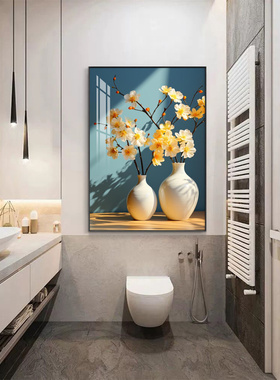 卫生间挂画免打孔洗手间浴室植物花卉遮丑装饰画厕所马桶背景壁画
