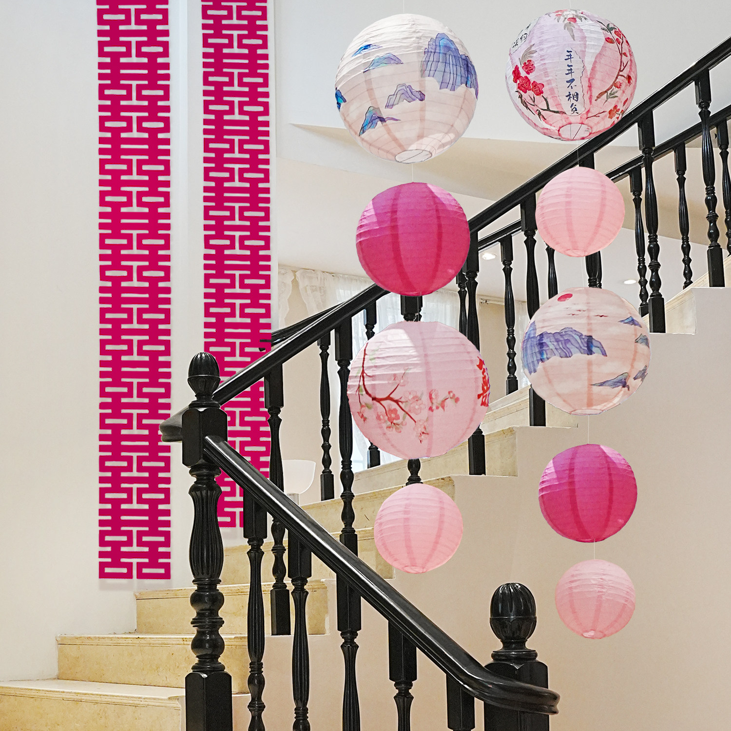 婚房布置结婚楼梯扶手装饰红色拉花喜字挂件男方女方婚庆用品大全,淘宝优惠券,粉丝福利购,淘宝优惠卷