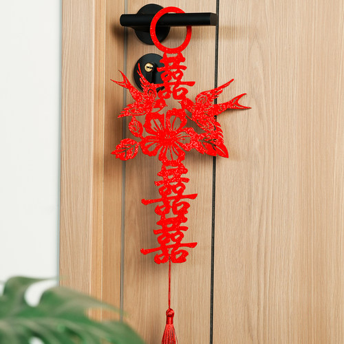 婚房布置结婚喜字门把手挂件婚庆用品客厅卧室门挂饰新房装饰套装 - 图1