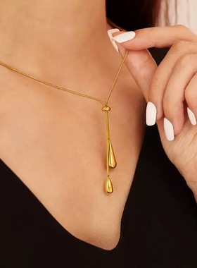 2025双层水滴叠戴项链女新款流苏高级锁骨链气质简约个性配饰颈链