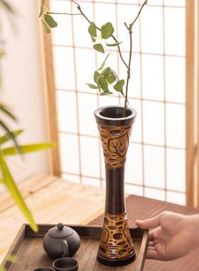 泰国复古实木干花花瓶日式侘寂风