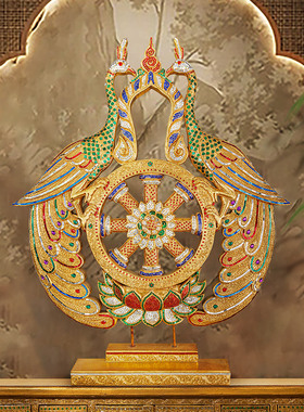 泰国孔雀开屏木雕摆件东南亚风格