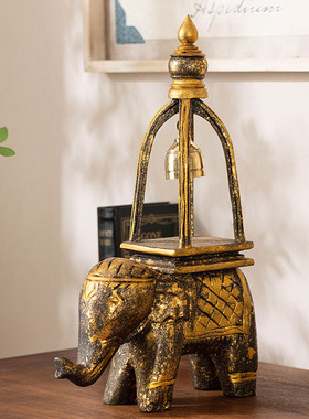 泰国木雕工艺品大象铜铃摆件家居客厅电视酒柜桌面禅意装饰品摆设