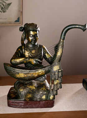 桌面创意木雕人物造型摆件家居