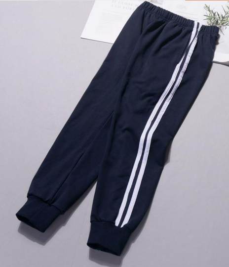 中小学生纯棉藏蓝色一二红白黄条运动休闲宽松夏秋冬加绒加厚校裤