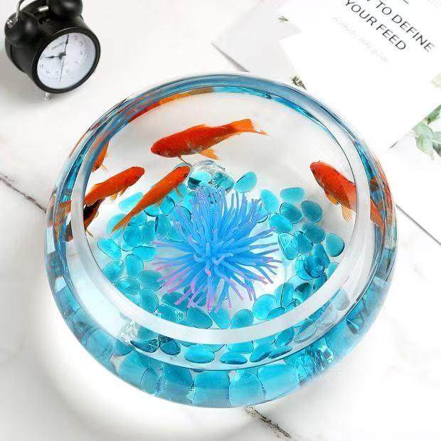特价创意透明玻璃三爪圆形鱼缸桌面客厅乌龟缸大号加厚金鱼缸招财,淘宝优惠券,粉丝福利购,淘宝优惠卷