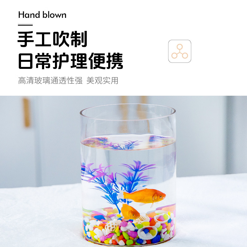 透明玻璃圆柱直筒鱼缸桌面生态小型金鱼缸造景水培养鱼养龟两用,淘宝优惠券,粉丝福利购,淘宝优惠卷
