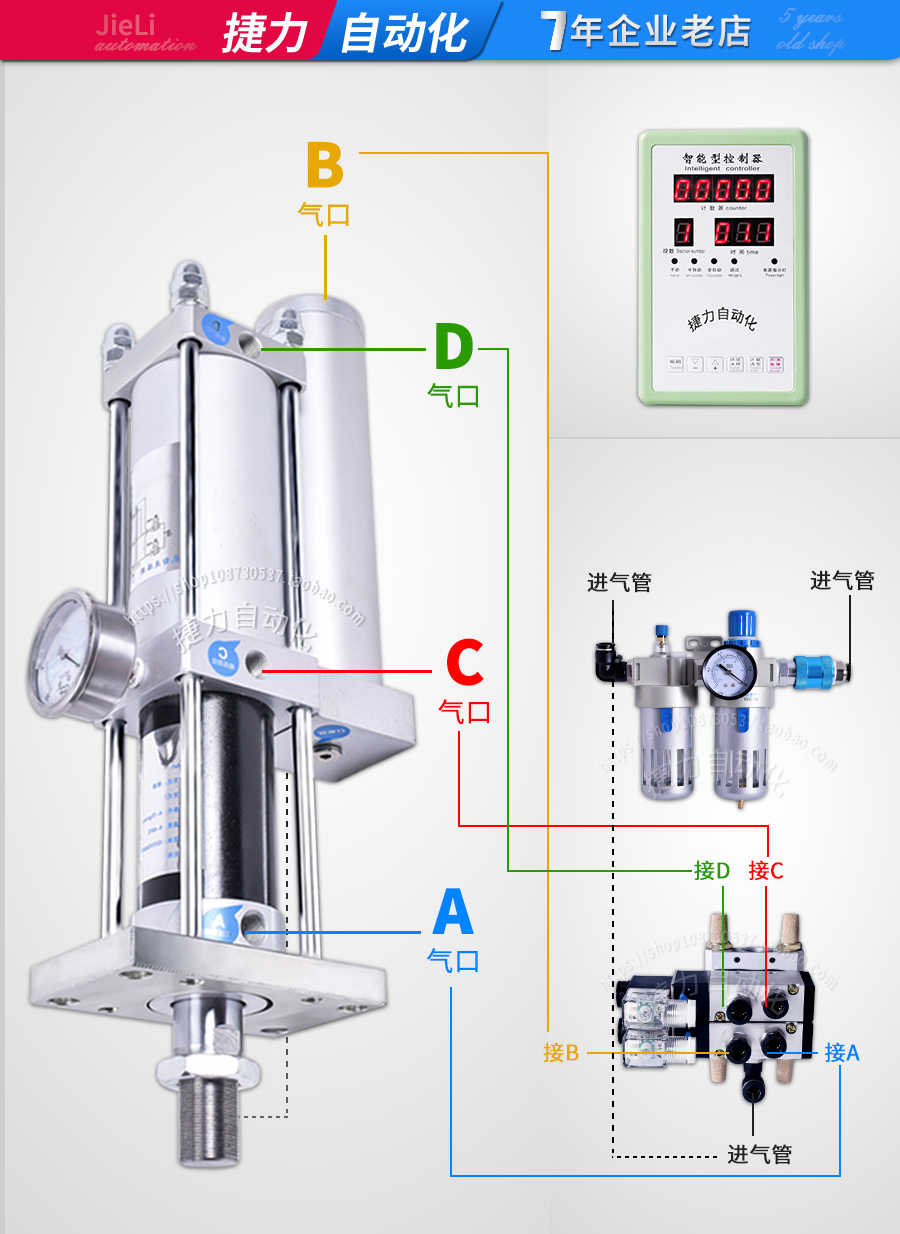 捷力 气液增压缸APT JRA MPT1T3T 5T8T10T油压缸 气动增压气缸 - 图3