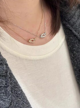 18K马蹄扣项链女白金玫瑰金中号满钻航海U型扣吊坠麻花链高端定制
