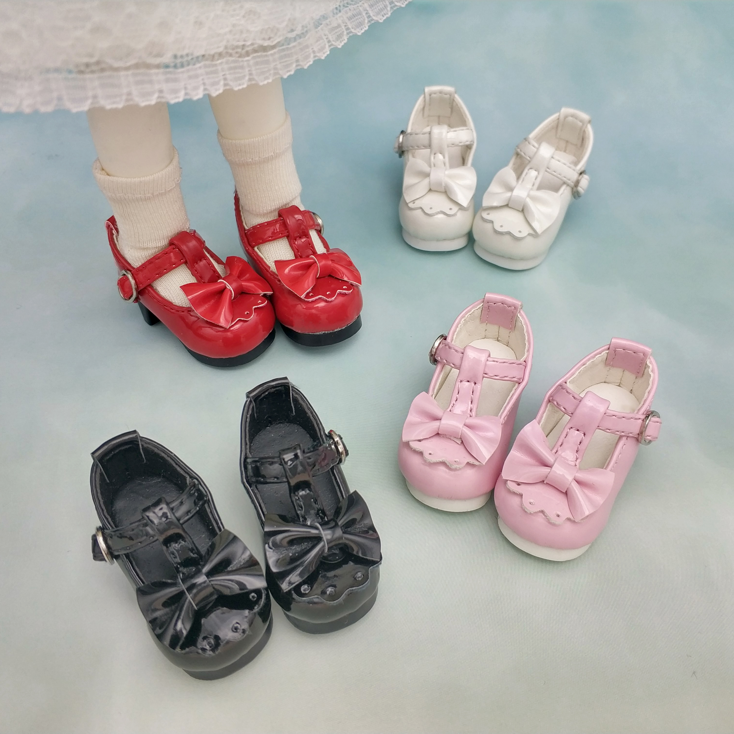 现货bjd/SD6分娃鞋蝴蝶结公主鞋imda3.0赤木卡肉myou粗跟皮鞋娃娃 - 图1