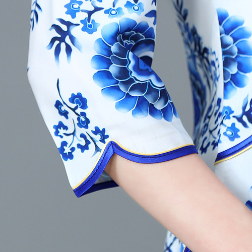 春夏季改良旗袍套装女上衣日常修身复古中国风中年妈妈唐装两件套 - 图2