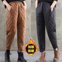 Light Thin Down Cotton Pants Woman Fashion Casual Warm Kharen Pants Loose large size Mom thickened High waist wearing long pants