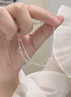 然然s925银双层爱心手链少女礼物