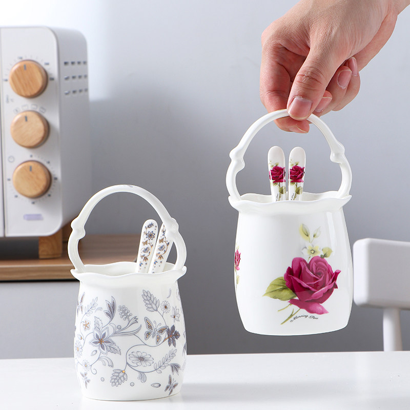 创意小花篮厨房水果刀叉勺存放陶瓷收纳篮架筒餐桌餐具笼桌面装饰,淘宝优惠券,粉丝福利购,淘宝优惠卷