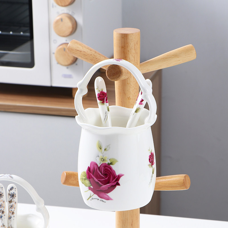 创意小花篮厨房水果刀叉勺存放陶瓷收纳篮架筒餐桌餐具笼桌面装饰,淘宝优惠券,粉丝福利购,淘宝优惠卷